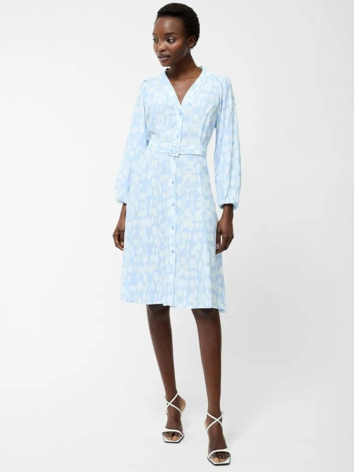French Connection Islanna Long Sleeve Belted Midi Dress Cashmere Blue Women Dresses