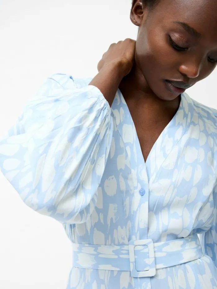French Connection Islanna Long Sleeve Belted Midi Dress Cashmere Blue Women Dresses