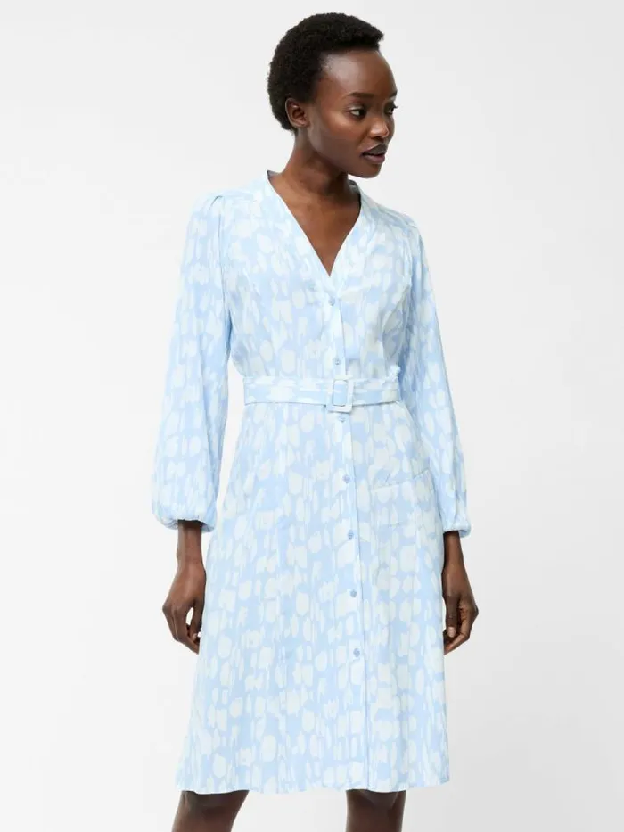 French Connection Islanna Long Sleeve Belted Midi Dress Cashmere Blue Women Dresses