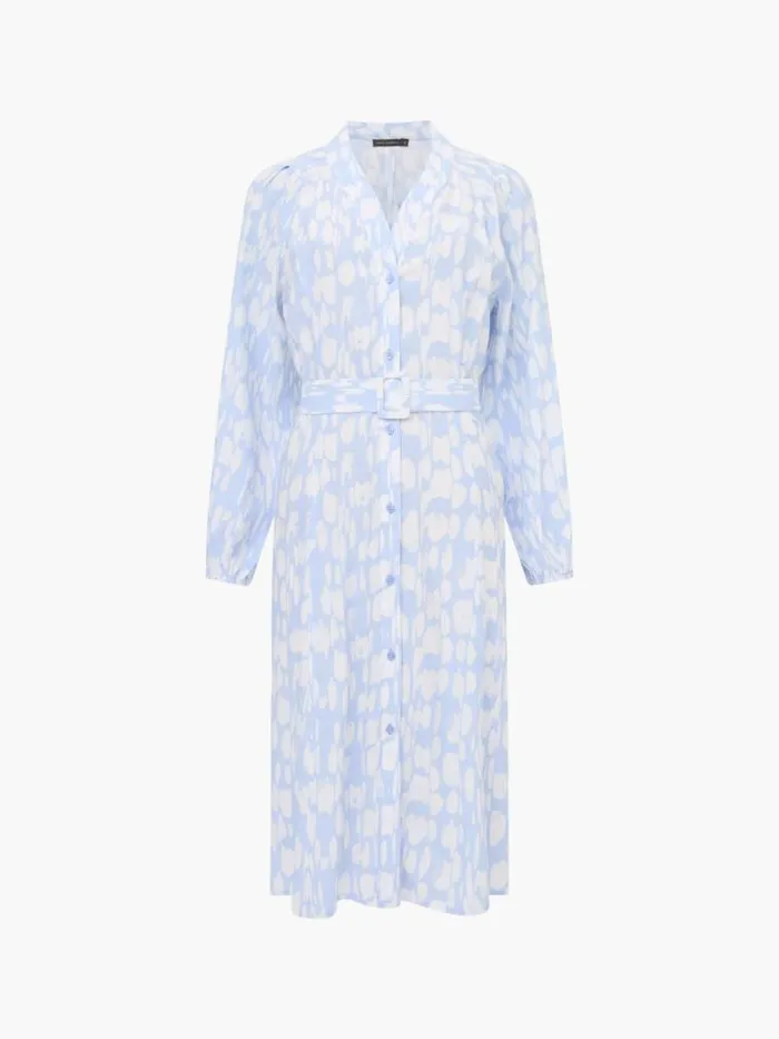 French Connection Islanna Long Sleeve Belted Midi Dress Cashmere Blue Women Dresses