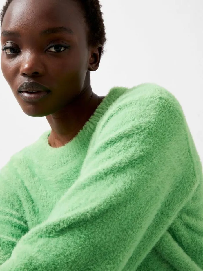 French Connection Jacelin Fluffy Crew Neck Jumper Vivid Green Women Jumpers and Cardigans French Connection Jacelin Fluffy Crew Neck Jumper Vivid Green Women Jumpers and Cardigans