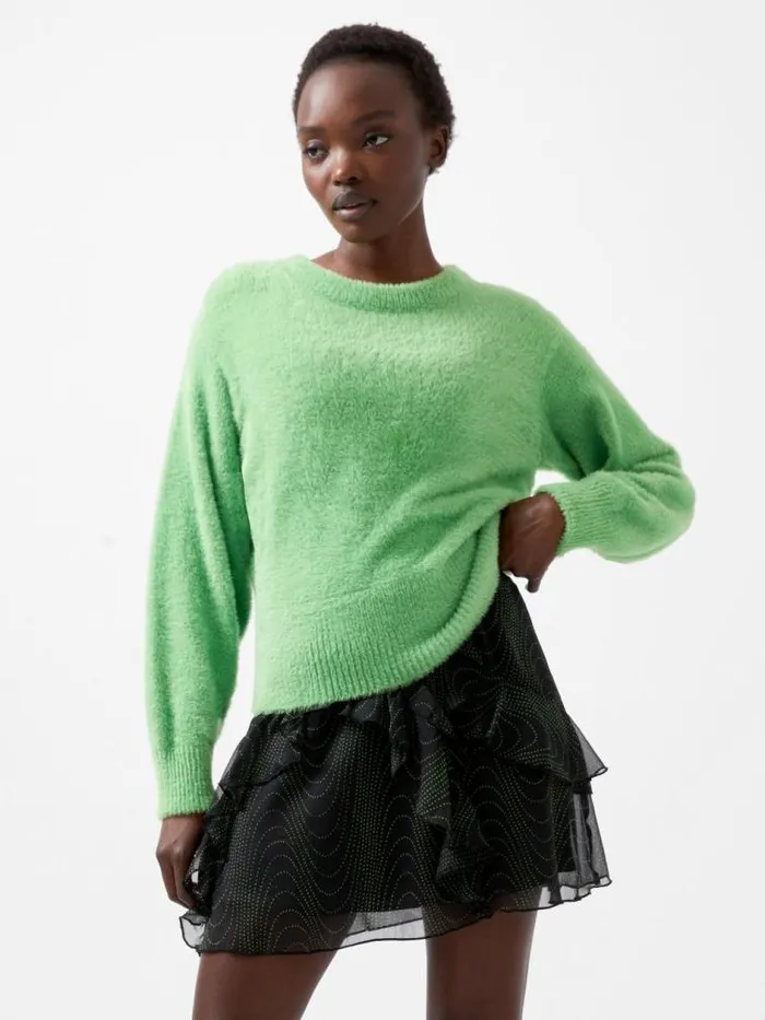 French Connection Jacelin Fluffy Crew Neck Jumper Vivid Green Women Jumpers and Cardigans