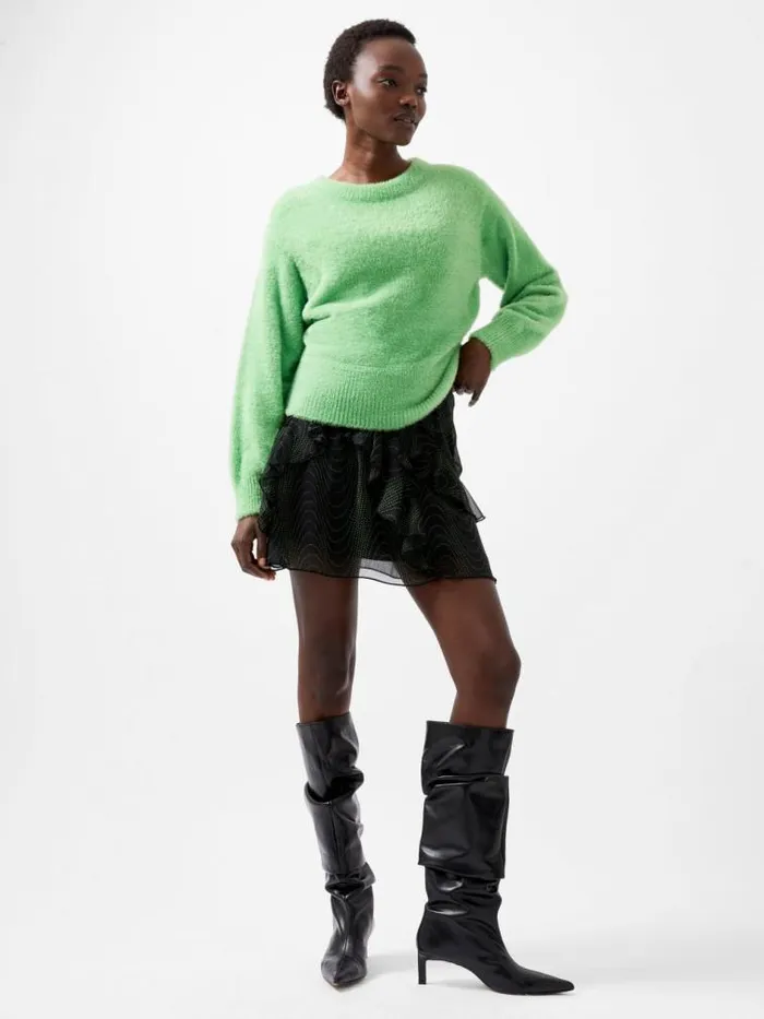 French Connection Jacelin Fluffy Crew Neck Jumper Vivid Green Women Jumpers and Cardigans