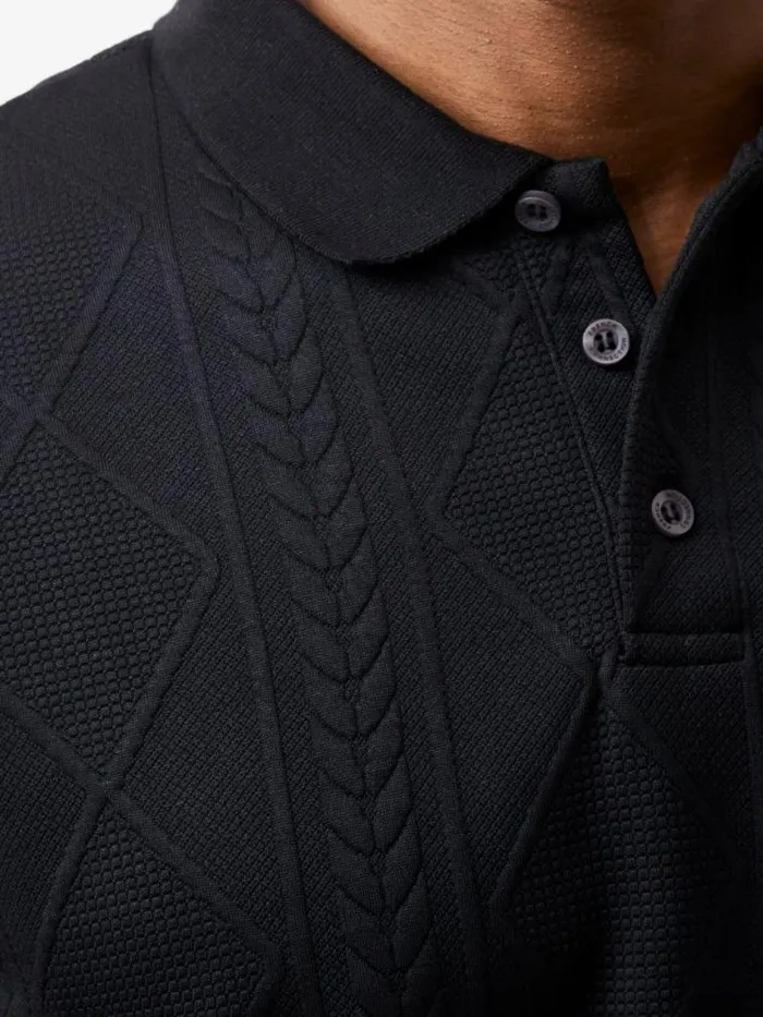 French Connection Jacquard Short Sleeve Polo Shirt Black Men TShirts and Polo Shirts