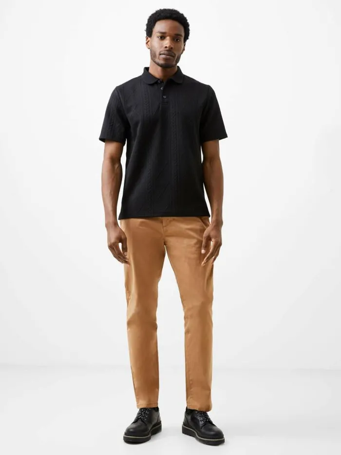 French Connection Jacquard Short Sleeve Polo Shirt Black Men TShirts and Polo Shirts