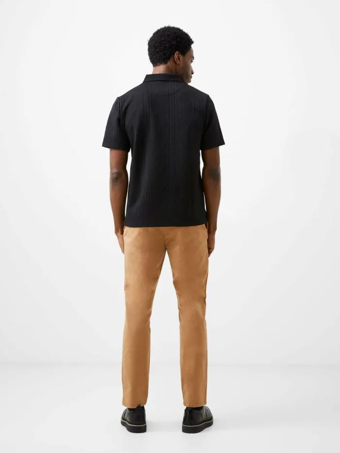 French Connection Jacquard Short Sleeve Polo Shirt Black Men TShirts and Polo Shirts