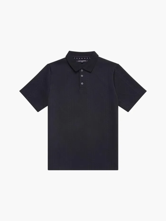 French Connection Jacquard Short Sleeve Polo Shirt Black Men TShirts and Polo Shirts