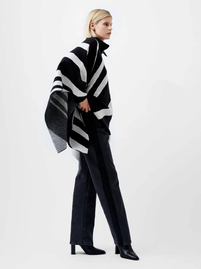 French Connection Julianna Knit Poncho Blackoutclass Cream Women Coats and Jackets