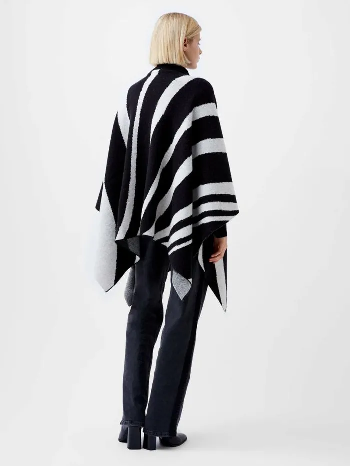 French Connection Julianna Knit Poncho Blackoutclass Cream Women Coats and Jackets