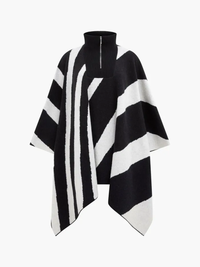 French Connection Julianna Knit Poncho Blackoutclass Cream Women Coats and Jackets