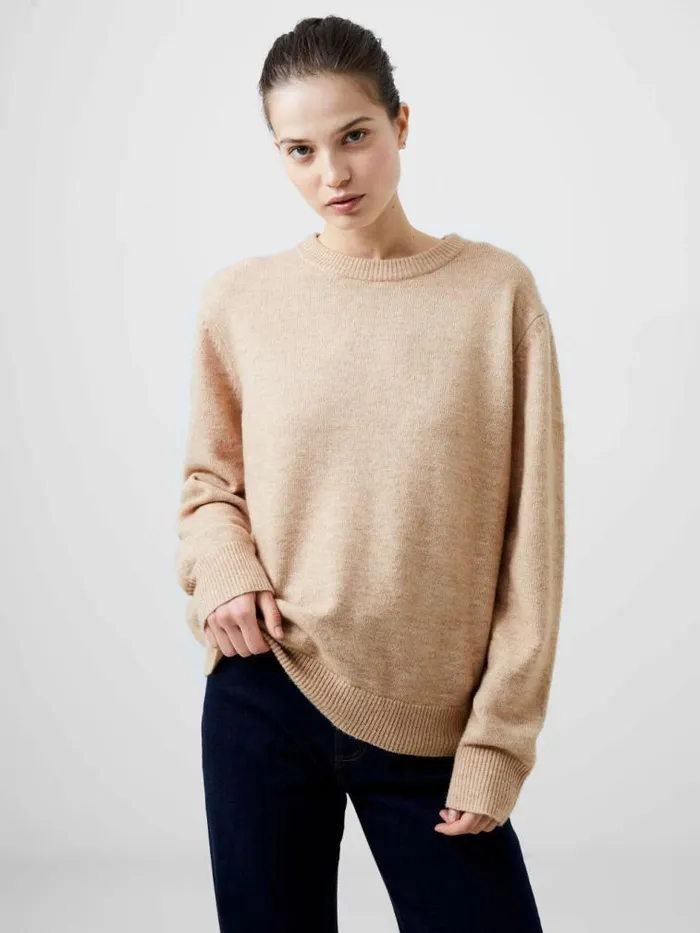French Connection Kesia Recycled Crew Neck Jumper Camel Mel Women Jumpers and Cardigans