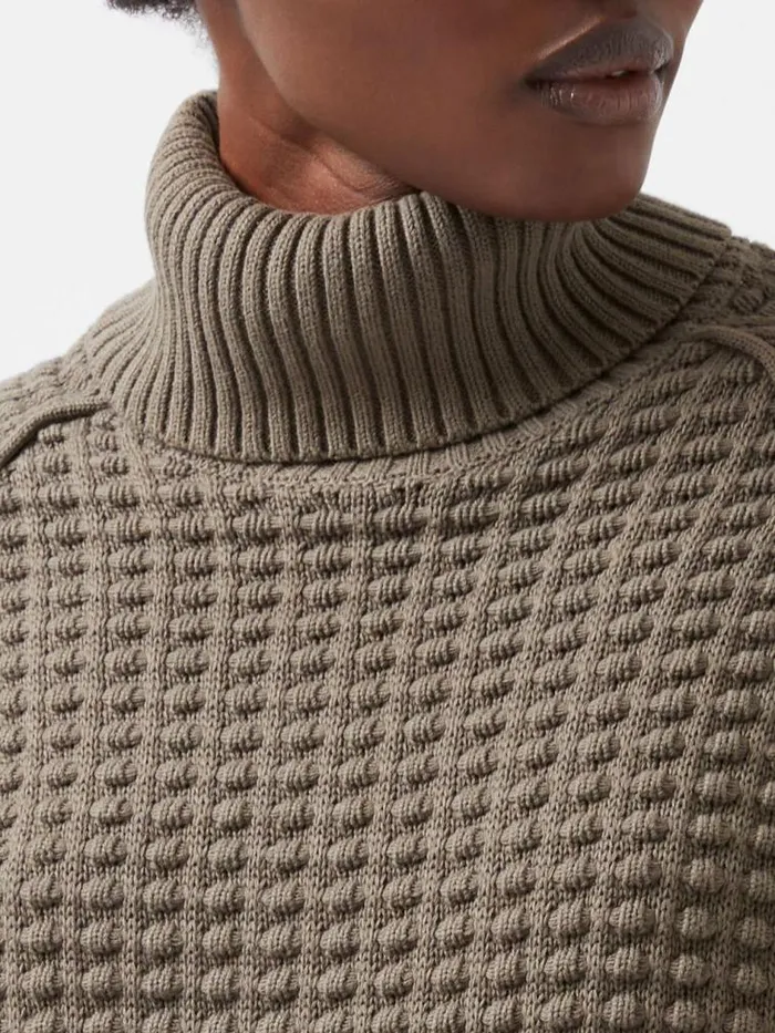 French Connection Keya Popcorn Knit Mozart Jumper Tarmac Khaki Women Jumpers and Cardigans