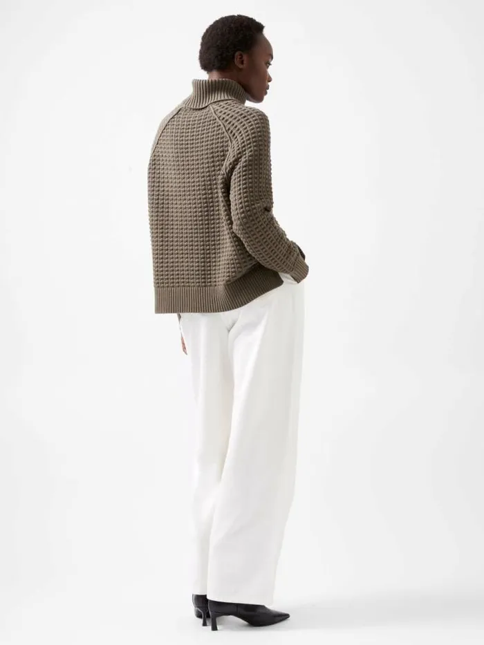 French Connection Keya Popcorn Knit Mozart Jumper Tarmac Khaki Women Jumpers and Cardigans