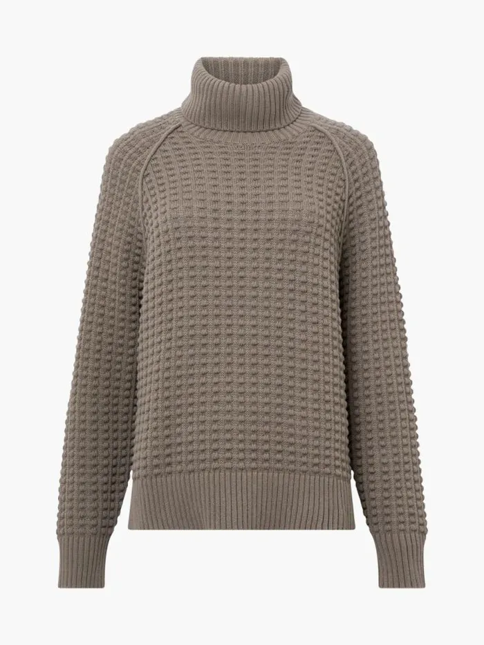 French Connection Keya Popcorn Knit Mozart Jumper Tarmac Khaki Women Jumpers and Cardigans