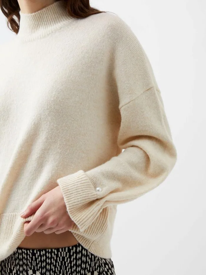 French Connection Kezia Recycled Pearl Cuff Detail Jumper Classic Cream Women Jumpers and Cardigans French Connection Kezia Recycled Pearl Cuff Detail Jumper Classic Cream Women Jumpers and Cardigans