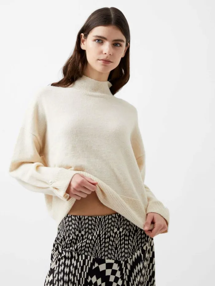 French Connection Kezia Recycled Pearl Cuff Detail Jumper Classic Cream Women Jumpers and Cardigans