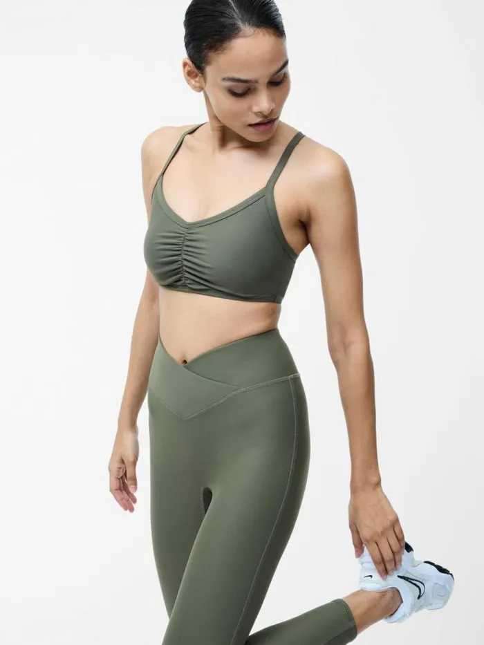 French Connection Khaki Ruched Sports Bra Khaki Women Tops