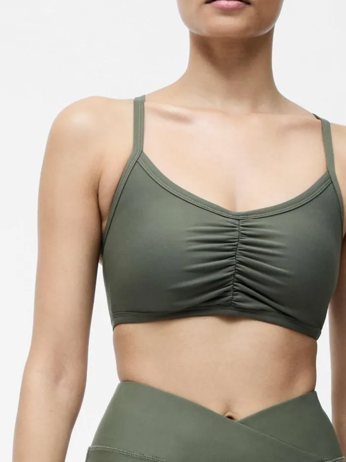 French Connection Khaki Ruched Sports Bra Khaki Women Tops