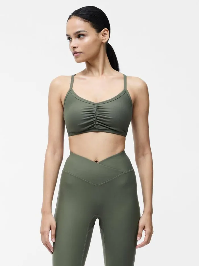 French Connection Khaki Ruched Sports Bra Khaki Women Tops