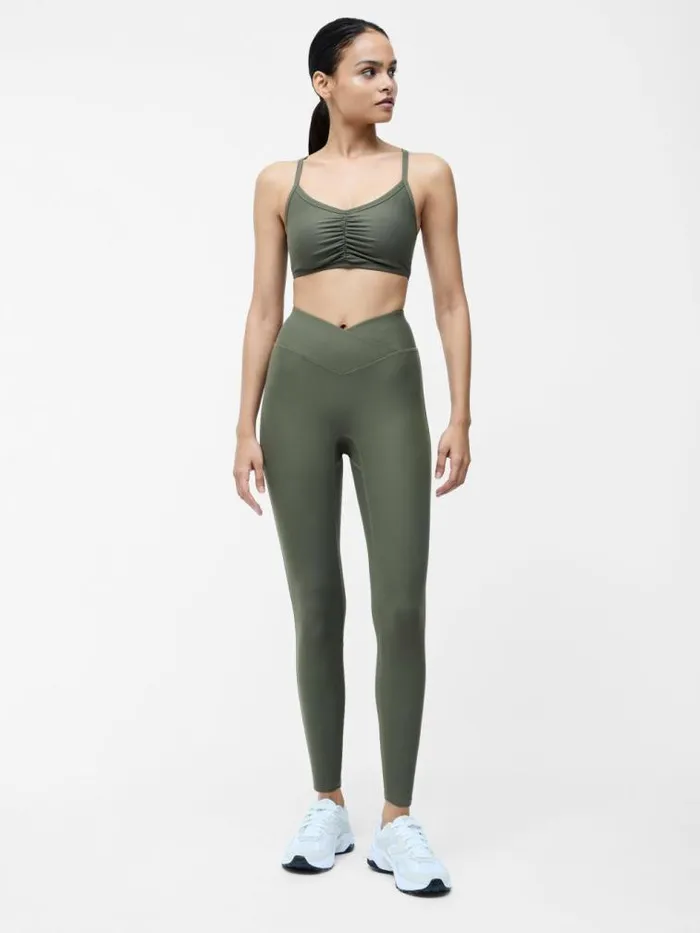 French Connection Khaki Ruched Sports Bra Khaki Women Tops