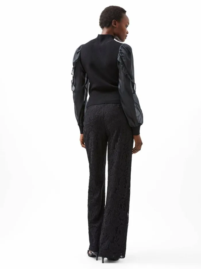 French Connection Krista Organza Puff Sleeve Top Blackout Women Jumpers and Cardigans