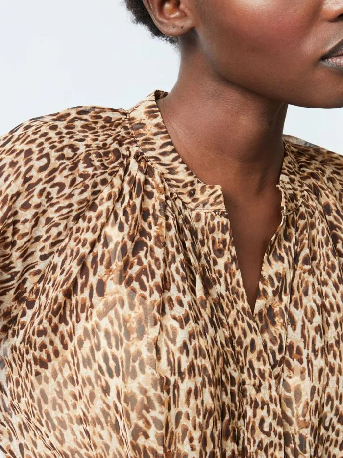 French Connection Leopard Print Pleat Waist Mini Dress Tan Women Dresses