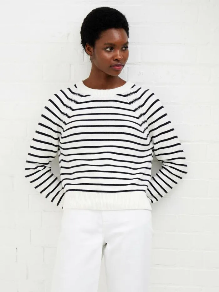 French Connection Lillie Mozart Stripe Jumper Summer Whiteutility Blue Women Jumpers and Cardigans