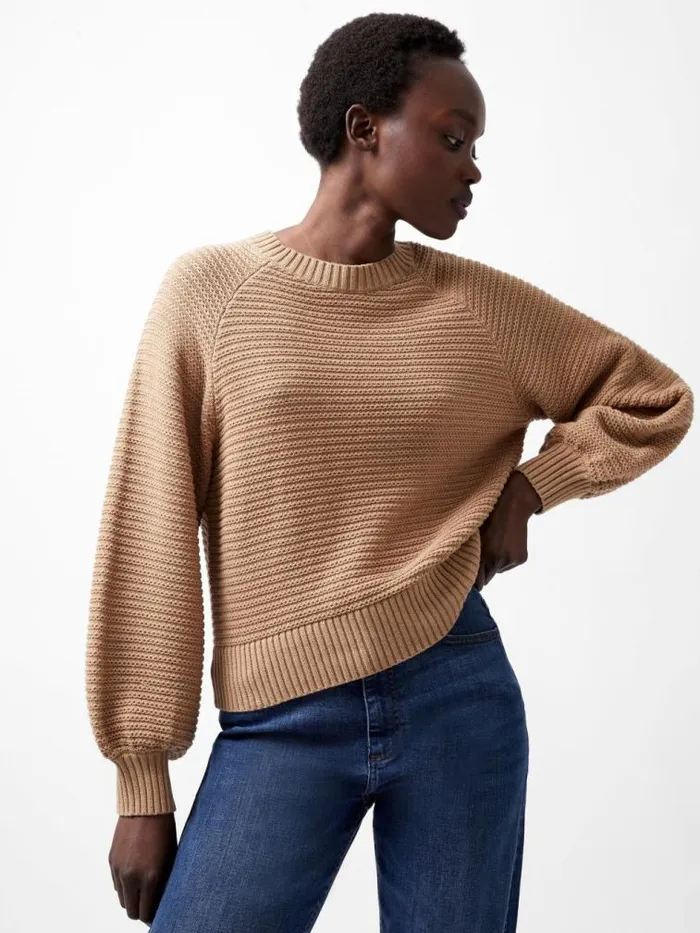 French Connection Lily Mozart Bishop Sleeve Jumper Camel Mel Light Women Jumpers and Cardigans French Connection Lily Mozart Bishop Sleeve Jumper Camel Mel Light Women Jumpers and Cardigans