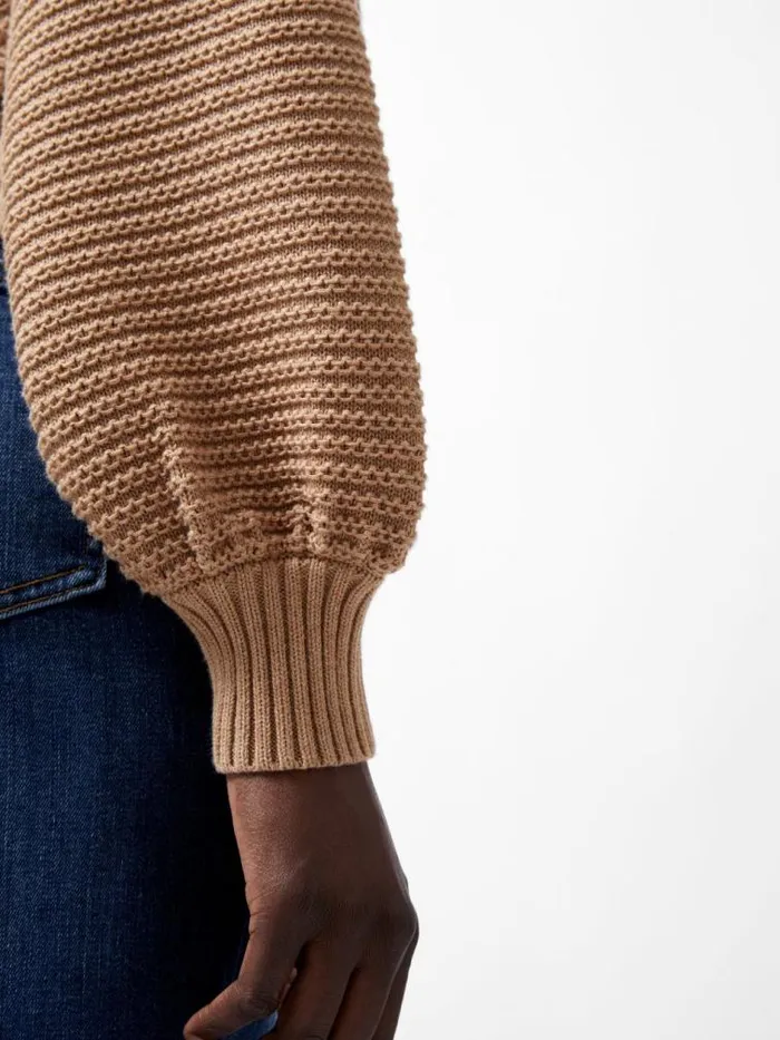 French Connection Lily Mozart Bishop Sleeve Jumper Camel Mel Light Women Jumpers and Cardigans