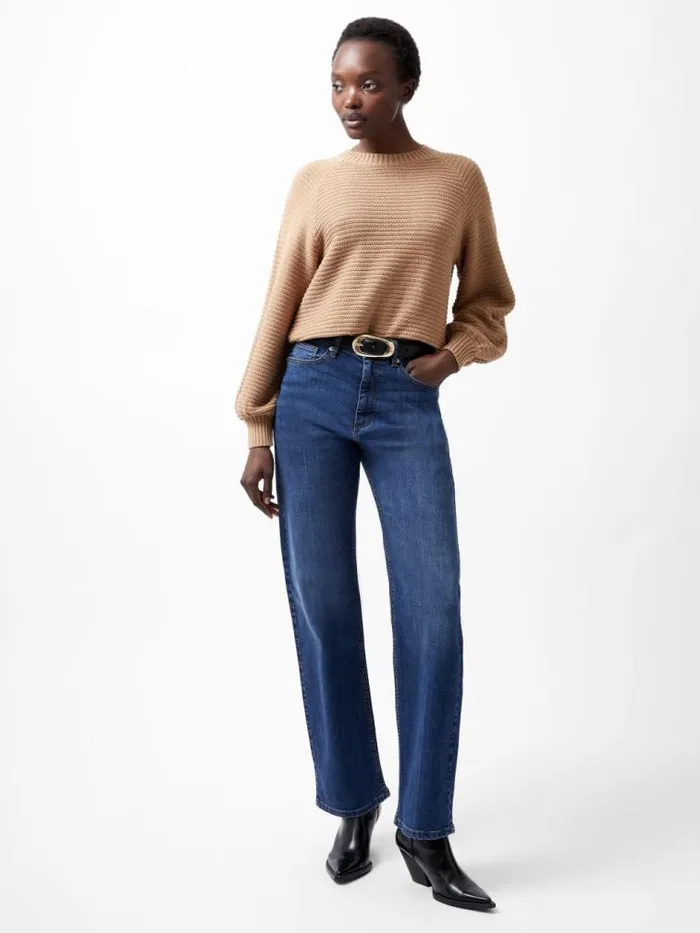 French Connection Lily Mozart Bishop Sleeve Jumper Camel Mel Light Women Jumpers and Cardigans