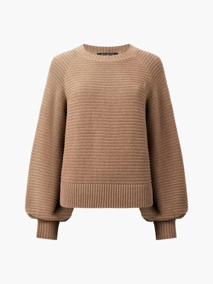 French Connection Lily Mozart Bishop Sleeve Jumper Camel Mel Light Women Jumpers and Cardigans