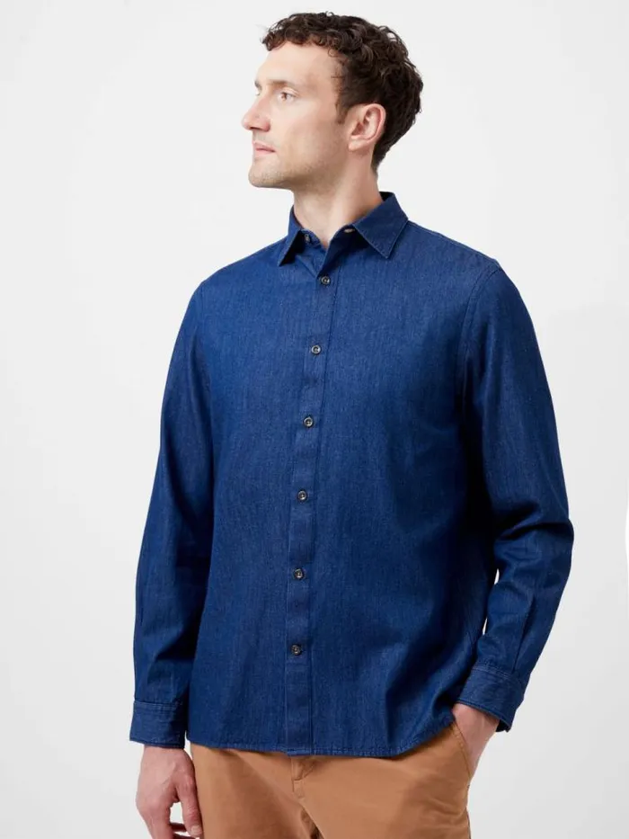 French Connection Long Sleeve Denim Shirt Mid Wash Men Shirts
