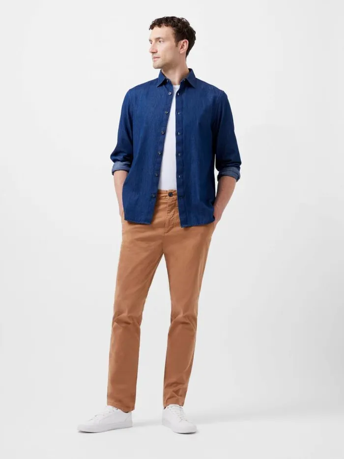 French Connection Long Sleeve Denim Shirt Mid Wash Men Shirts