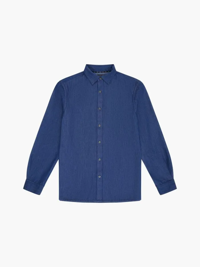 French Connection Long Sleeve Denim Shirt Mid Wash Men Shirts