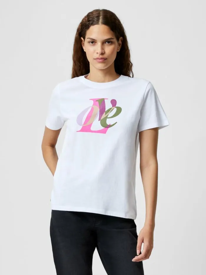 French Connection Love Graphic Print TShirt White Women Tops