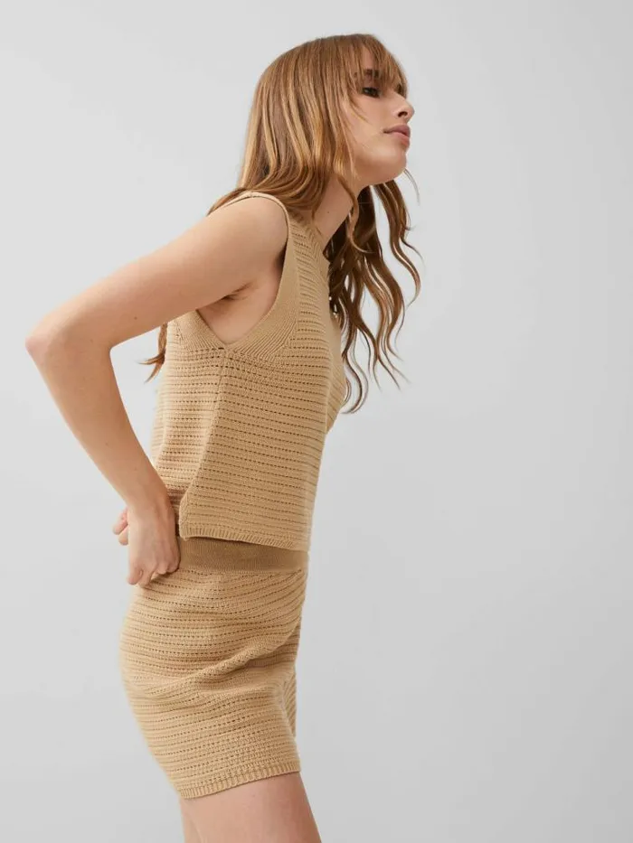French Connection Lumi Mozart Crochet Vest Biscotti Women Tops