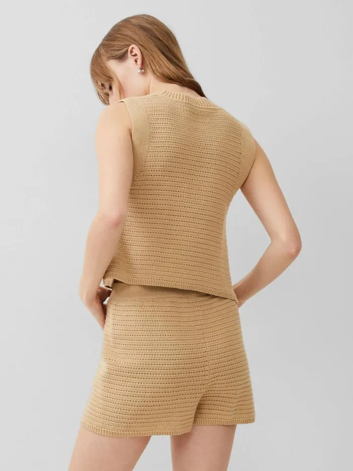 French Connection Lumi Mozart Crochet Vest Biscotti Women Tops