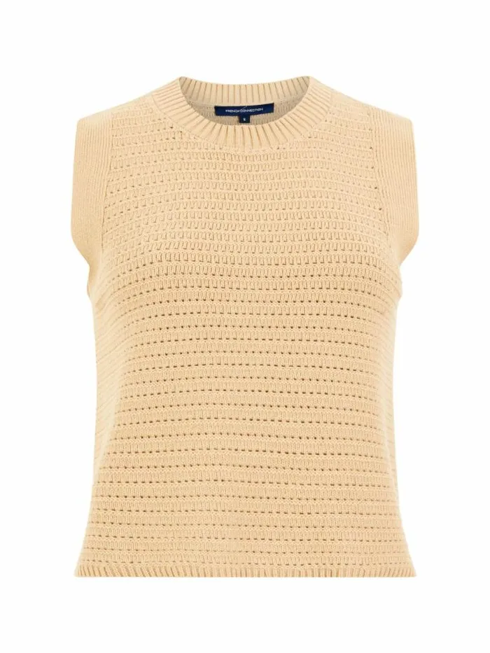 French Connection Lumi Mozart Crochet Vest Biscotti Women Tops