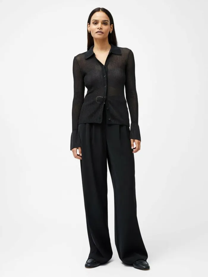 French Connection Lurex Mix Collared Top Black Women Tops