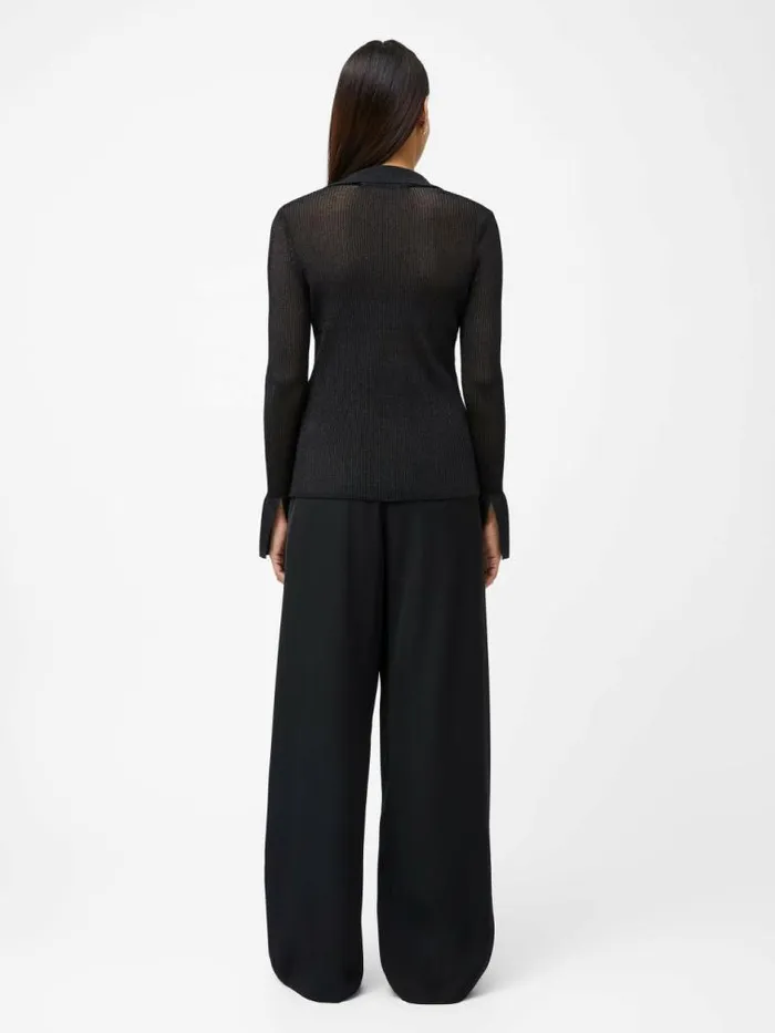 French Connection Lurex Mix Collared Top Black Women Tops