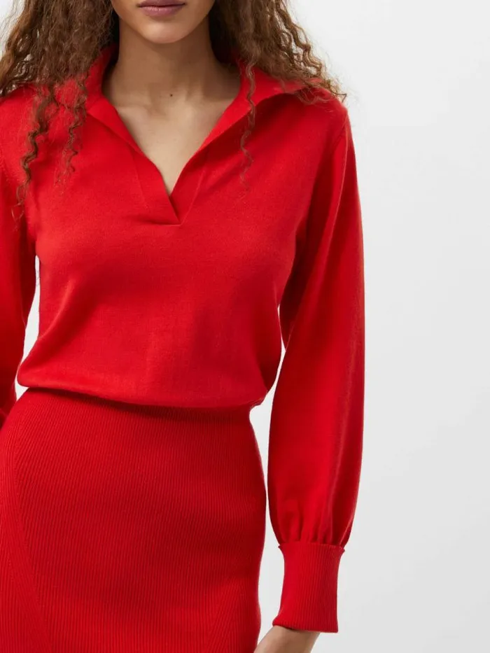 French Connection Mozza Collared Knit Midi Dress Scarlet Red Women Dresses