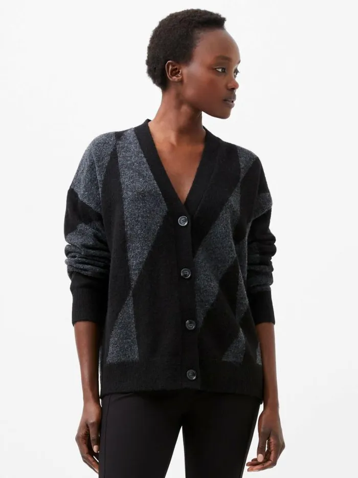 French Connection Nicola Recycled Brushed Check Cardigan Blackoutdove Grey Women Jumpers and Cardigans French Connection Nicola Recycled Brushed Check Cardigan Blackoutdove Grey Women Jumpers and Cardigans