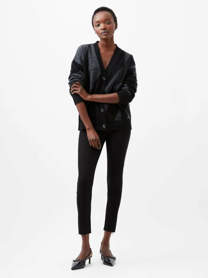 French Connection Nicola Recycled Brushed Check Cardigan Blackoutdove Grey Women Jumpers and Cardigans