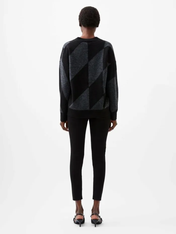 French Connection Nicola Recycled Brushed Check Cardigan Blackoutdove Grey Women Jumpers and Cardigans