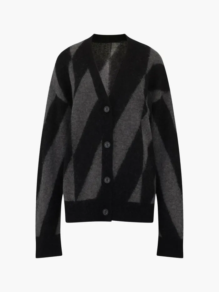 French Connection Nicola Recycled Brushed Check Cardigan Blackoutdove Grey Women Jumpers and Cardigans