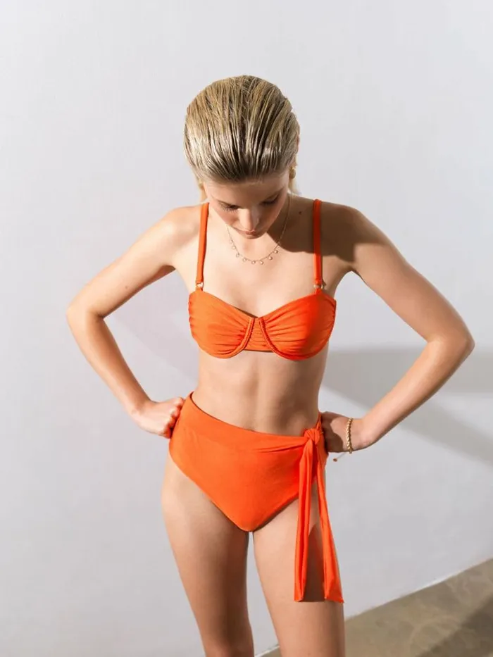 French Connection Orange High Waist Bikini Bottom Orange Women Swimwear