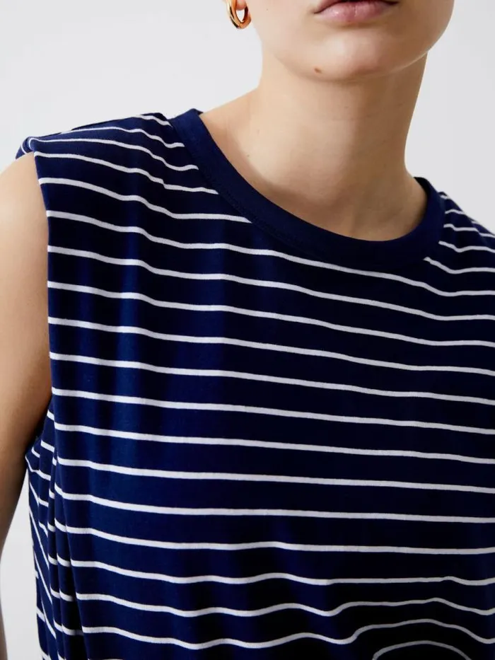 French Connection Padded Shoulder Stripe Tank Top Dk Navywhite Women Tops