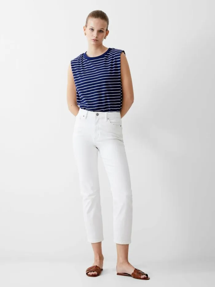 French Connection Padded Shoulder Stripe Tank Top Dk Navywhite Women Tops