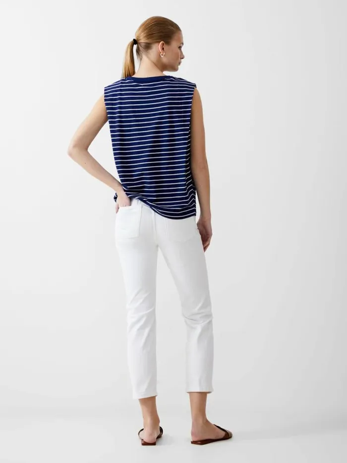 French Connection Padded Shoulder Stripe Tank Top Dk Navywhite Women Tops