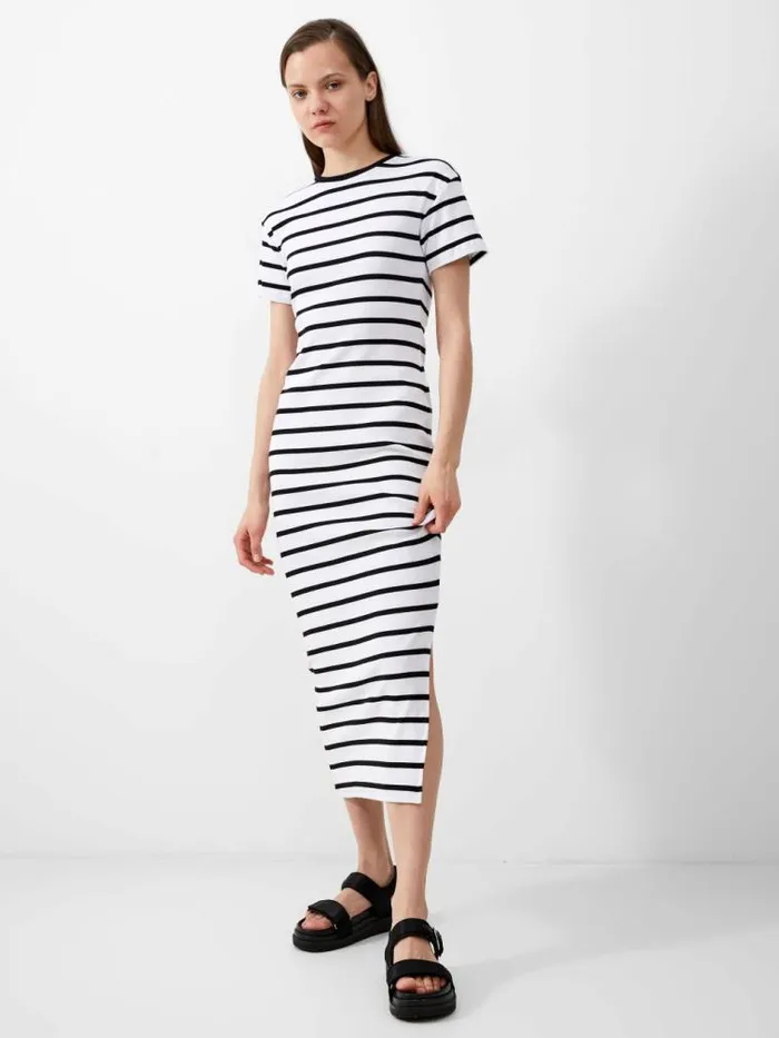 French Connection Rassia Stripe Midi Dress Blackwhite Women Dresses